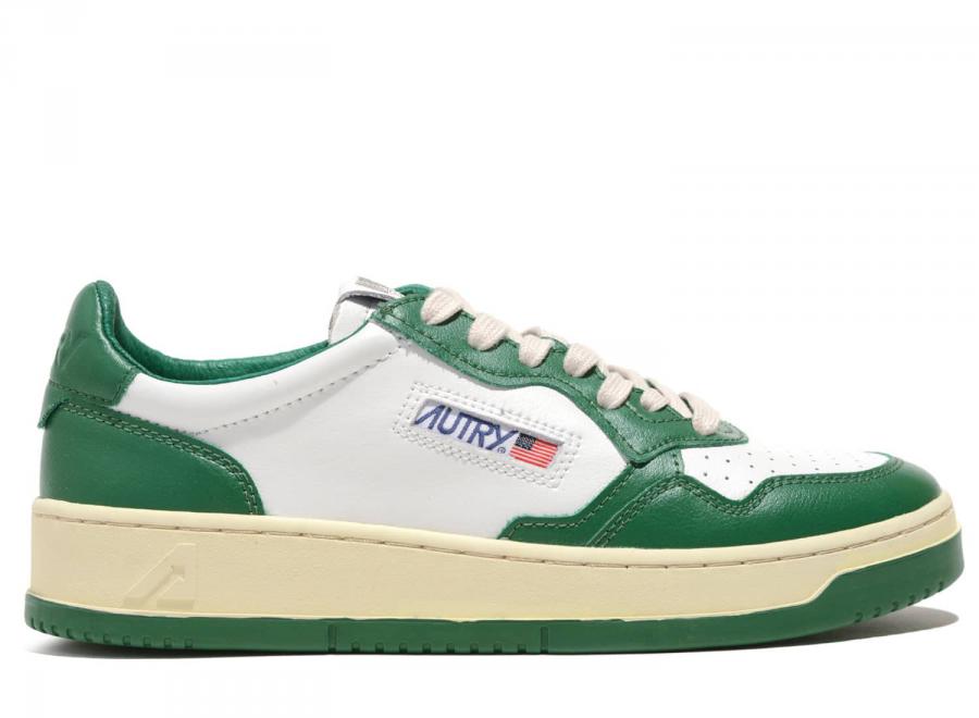 Autry 01 Low WB03 Leather Bicolor White / Green - Autry