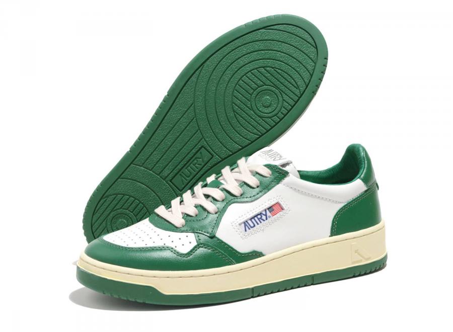 Autry 01 Low WB03 Leather Bicolor White / Green - Autry