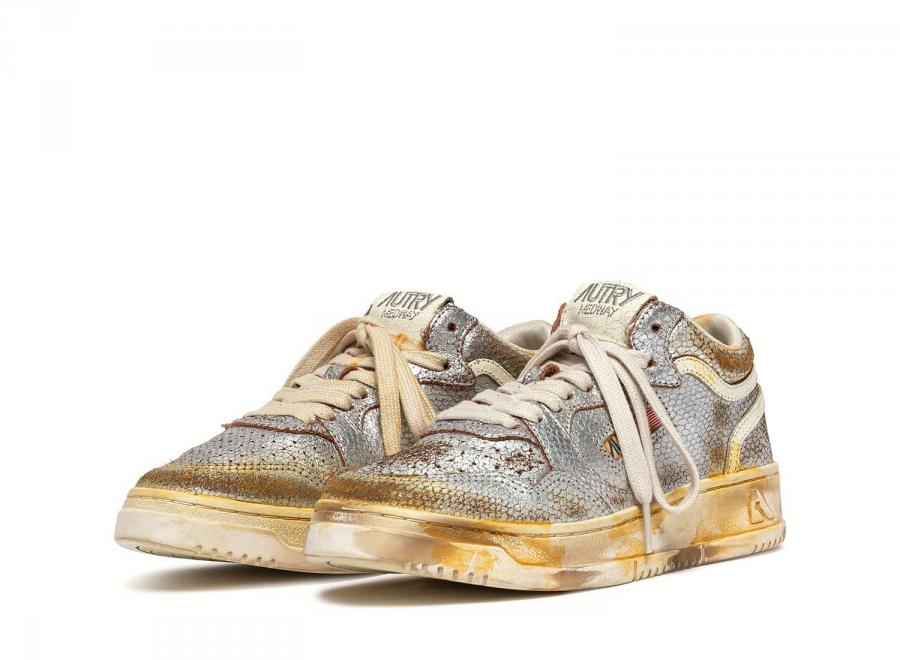 Autry Med-Way Super Vintage Mid KR01 Mettalic Snake Print  Silver / Marshmallow - Autry