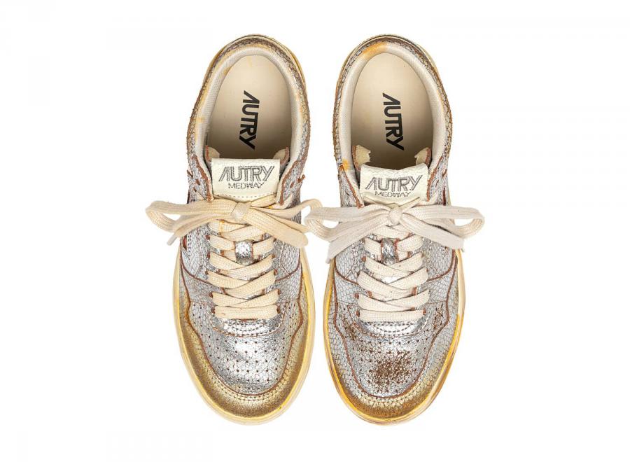 Autry Med-Way Super Vintage Mid KR01 Mettalic Snake Print  Silver / Marshmallow - Autry