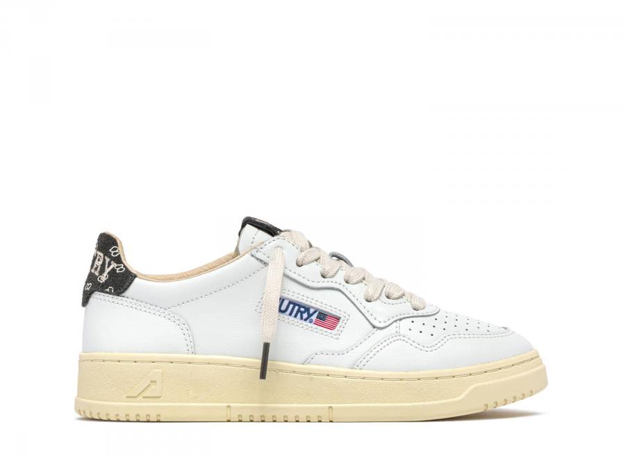 Autry Medalist Low HJ04 Leather / Printed Logo Suede White / Lavagna - Autry