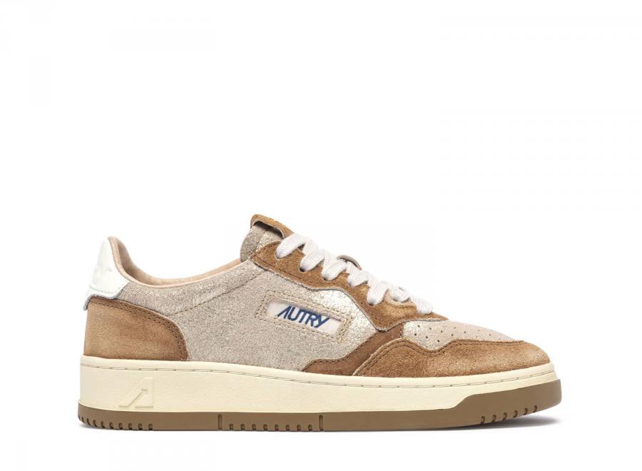 Autry Medalist Low YB01 Laminated Suede Platinum / Beige Sugar - Autry