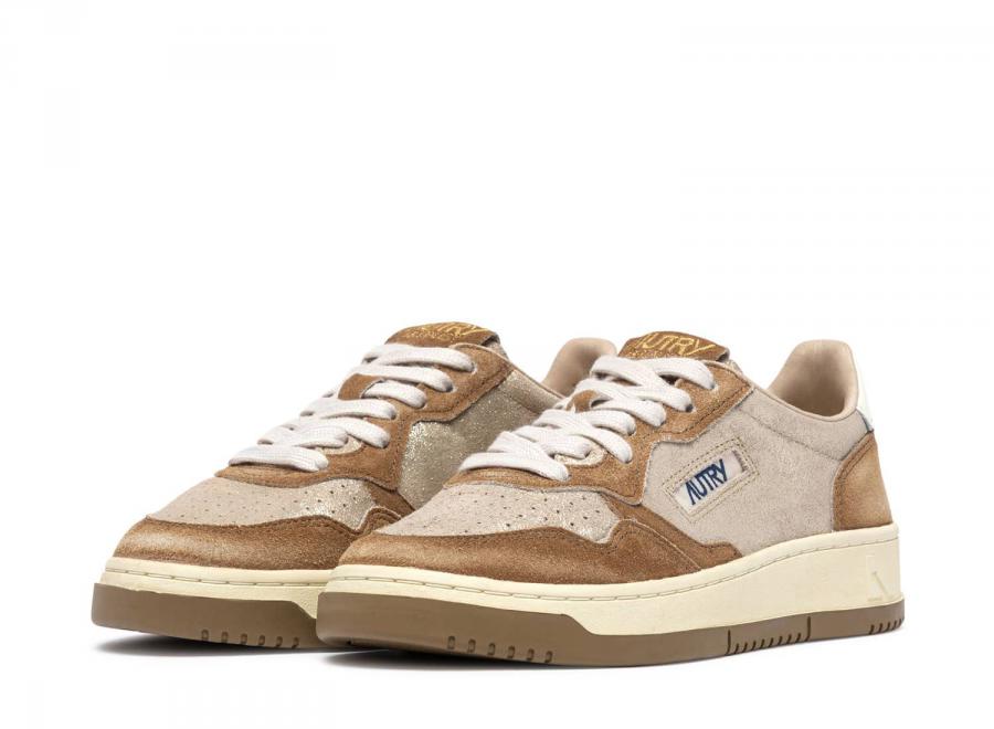 Autry Medalist Low YB01 Laminated Suede Platinum / Beige Sugar - Autry