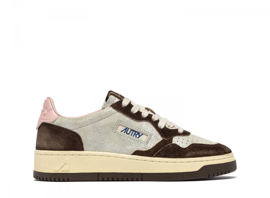 Autry Medalist Low YB02 Laminated Suede Silver / Mustang Sugar - Autry