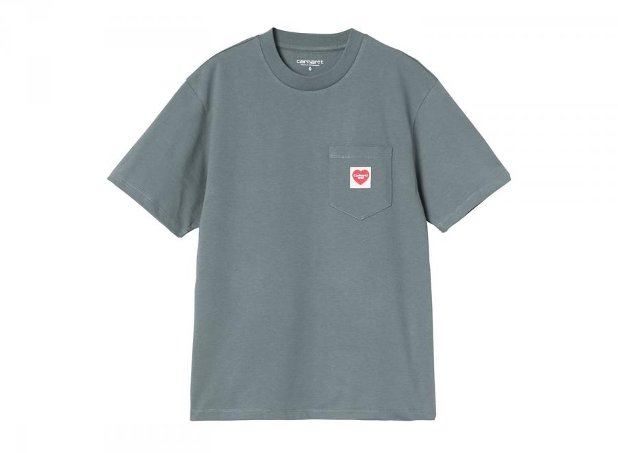 Carhartt WIP Femme Pocket Heart Tshirt Cozy Blue / Red I032180 - Carhartt Wip