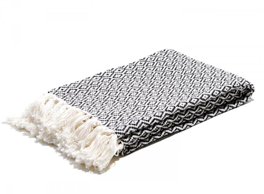 Casa Cubista Fringed Black Natural Blanket - Casa Cubista