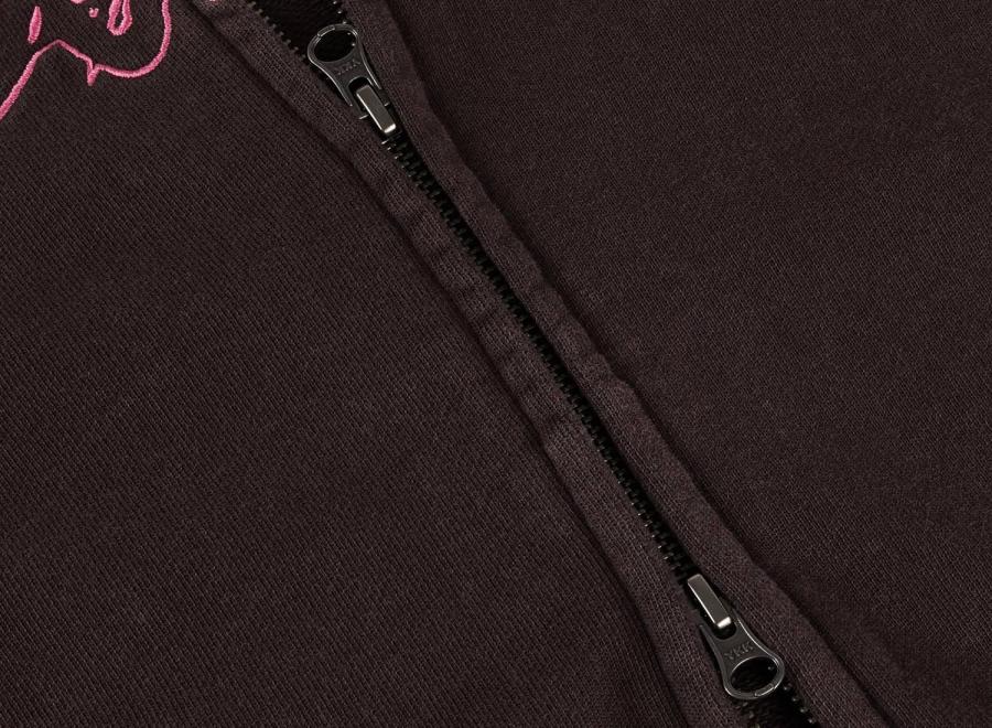 Dime Distressed Terry Zip Hoodie Acid Brown DIMED1FA264BRW - Dime