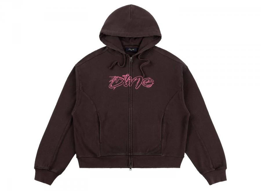 Dime Distressed Terry Zip Hoodie Acid Brown DIMED1FA264BRW - Dime