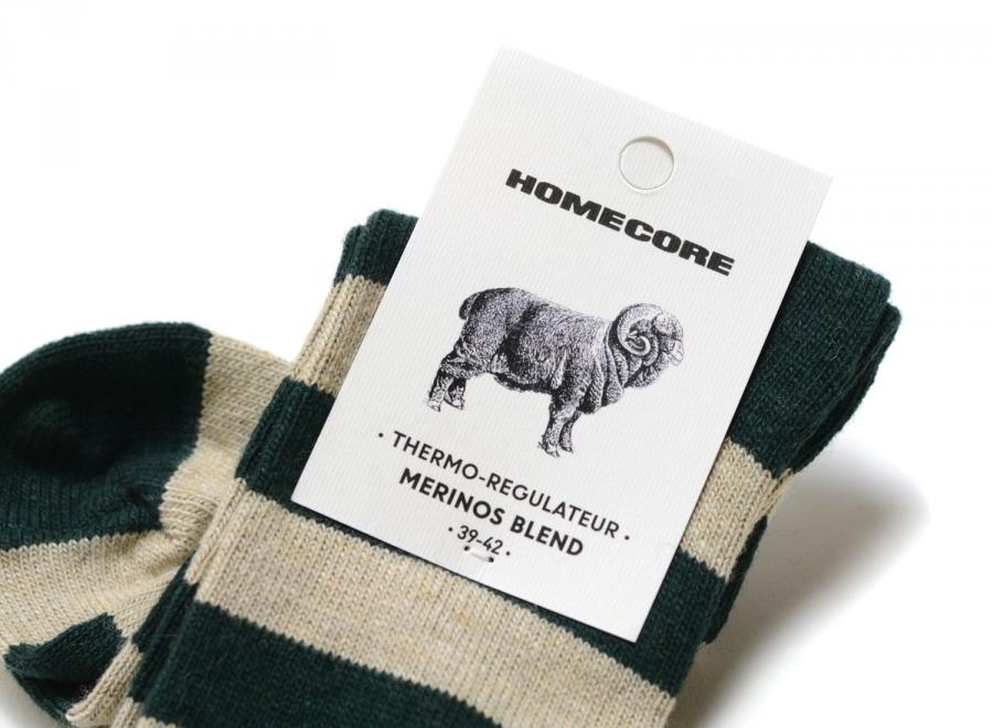 Homecore Merino Socks Stripes Khaki-Cream 1-206-716 - Homecore