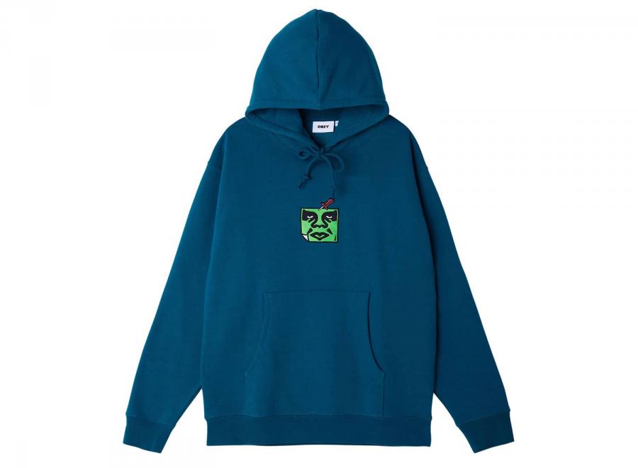 Obey Pin Face Pullover Hood Deep Ocean - Obey