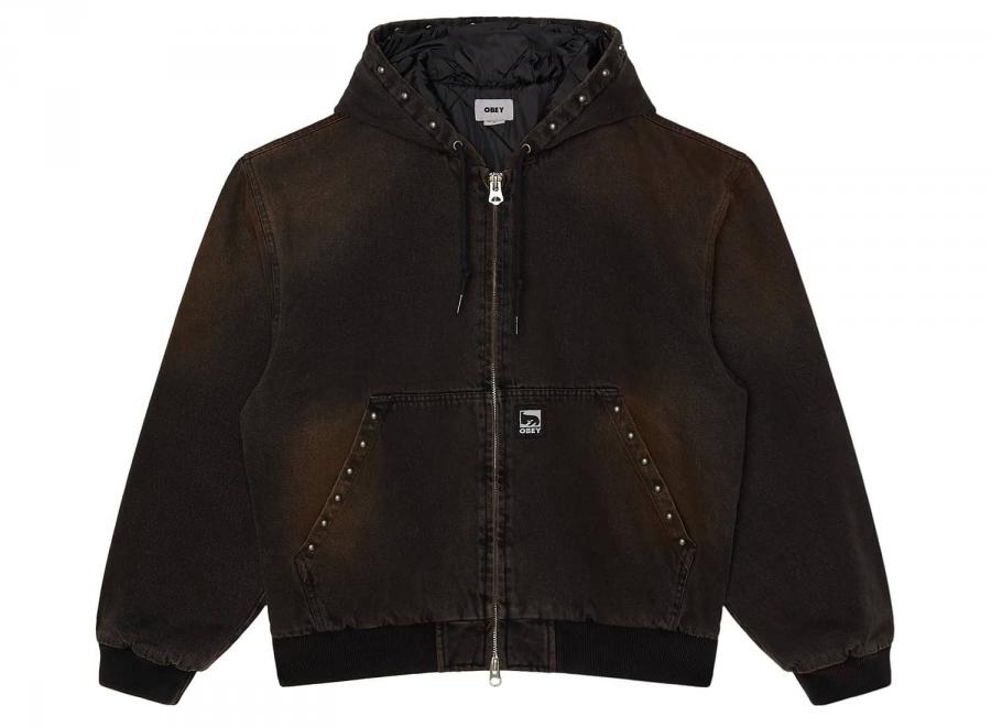 Obey Studded Zip Up Jacket Black Rust Wash 121800633BRU - Obey