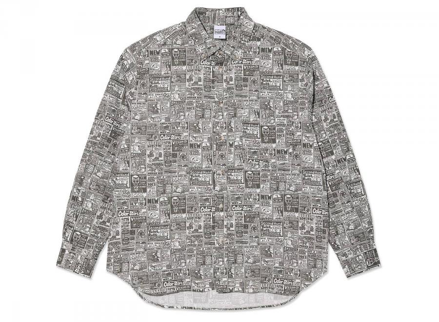 Polar Skate Co Ben Shirt Newspaper Light Grey - Polar Skate Co