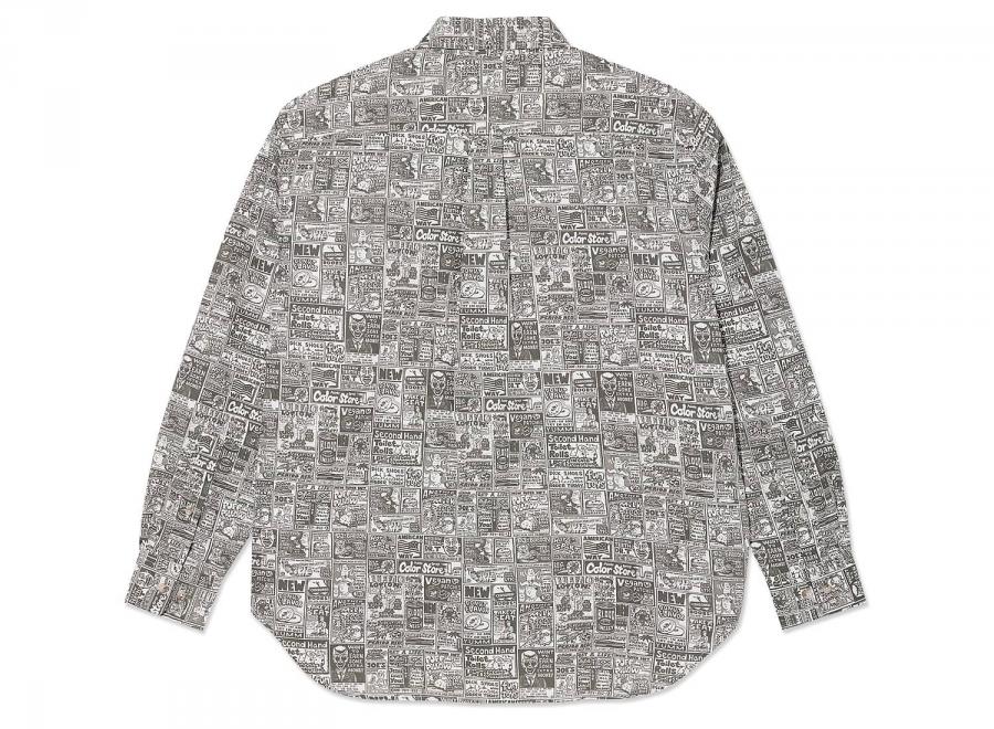 Polar Skate Co Ben Shirt Newspaper Light Grey - Polar Skate Co