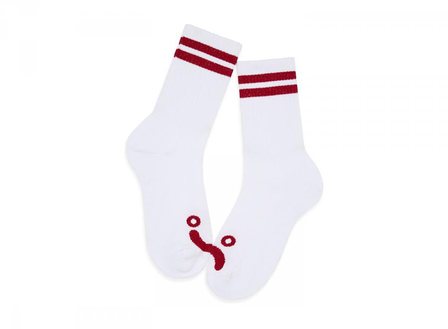 Polar Skate Co Rib Socks Happy Sad White / Red - Polar Skate Co