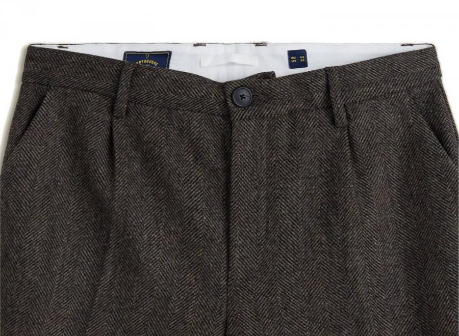 Portuguese Flannel Herringbon Single Pleat Brown - Portuguese Flannel