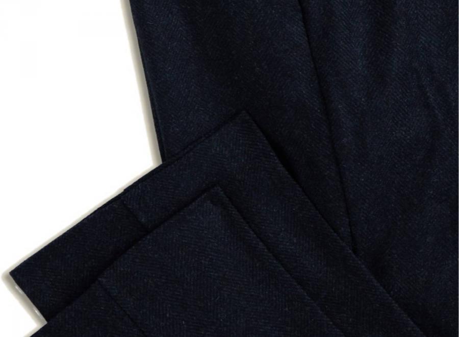 Portuguese Flannel Herringbon Single Pleat Navy - Portuguese Flannel