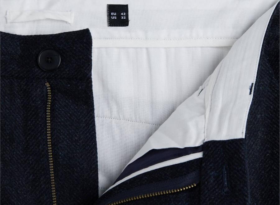 Portuguese Flannel Herringbon Single Pleat Navy - Portuguese Flannel