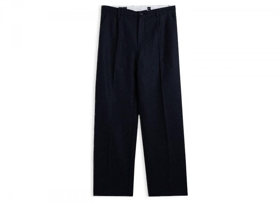Portuguese Flannel Herringbon Single Pleat Navy - Portuguese Flannel