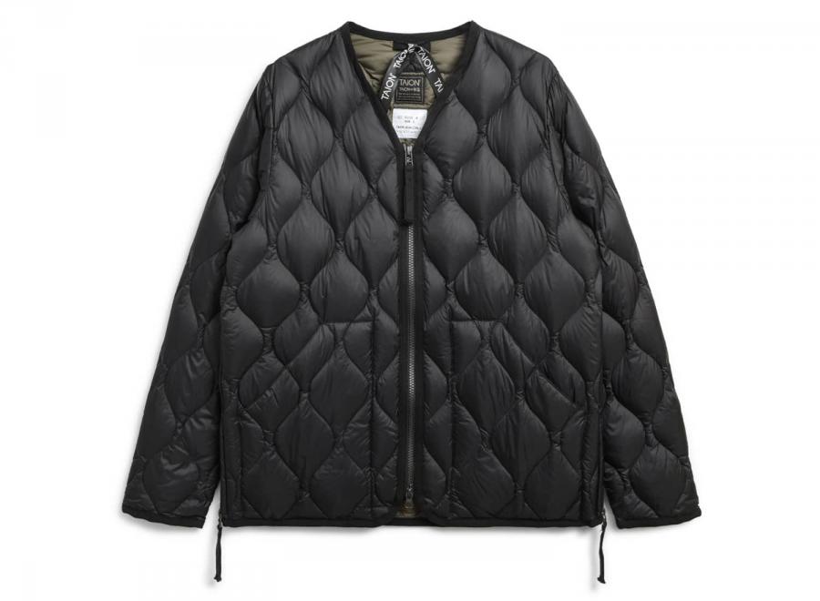 Taion Military W-Zip V-Neck Nylon Down Jacket Black - Taion