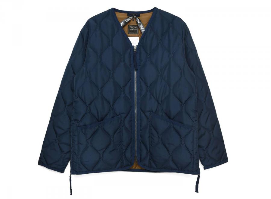 Taion Military W-Zip V-Neck Down Jacket Dark Navy - Taion