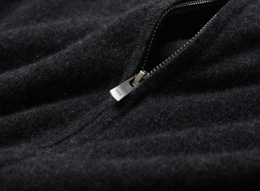 Taion Cashmere Full-Zip High-Neck Sweater Charcoal TAION-102CMWZNDCI - Taion