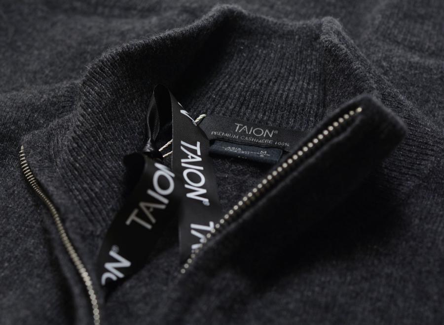 Taion Cashmere Full-Zip High-Neck Sweater Charcoal TAION-102CMWZNDCI - Taion