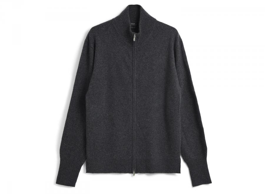 Taion Cashmere Full-Zip High-Neck Sweater Charcoal TAION-102CMWZNDCI - Taion