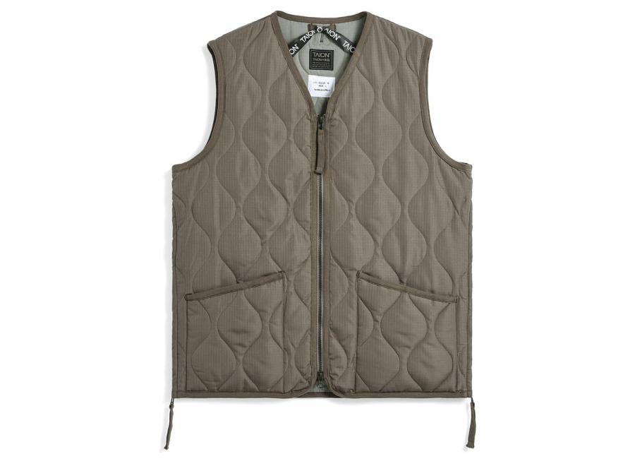 Taion Military Zip V Neck Down Vest Dark Khaki TAION-001ZML-1 - Taion
