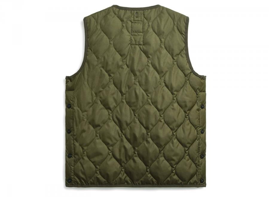 Taion Military Zip V Neck Down Vest Dark Olive TAION-001ZML-1 - Taion