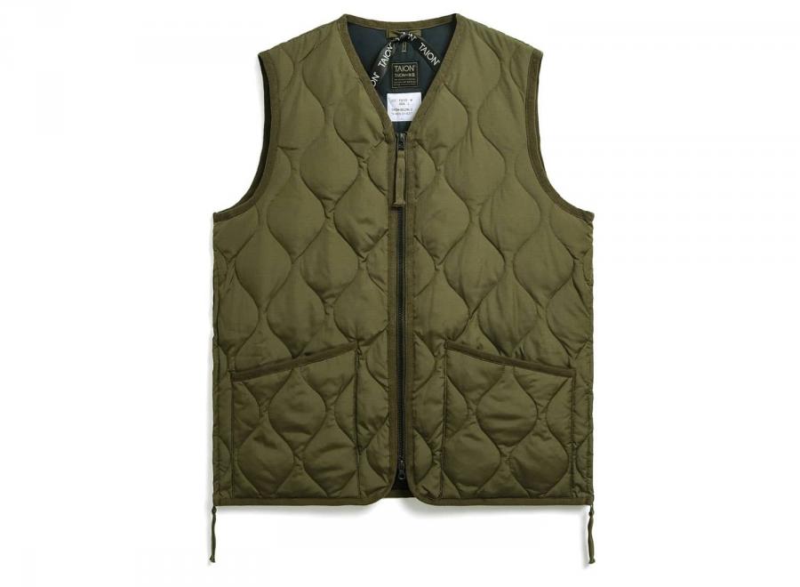 Taion Military Zip V Neck Down Vest Dark Olive TAION-001ZML-1 - Taion